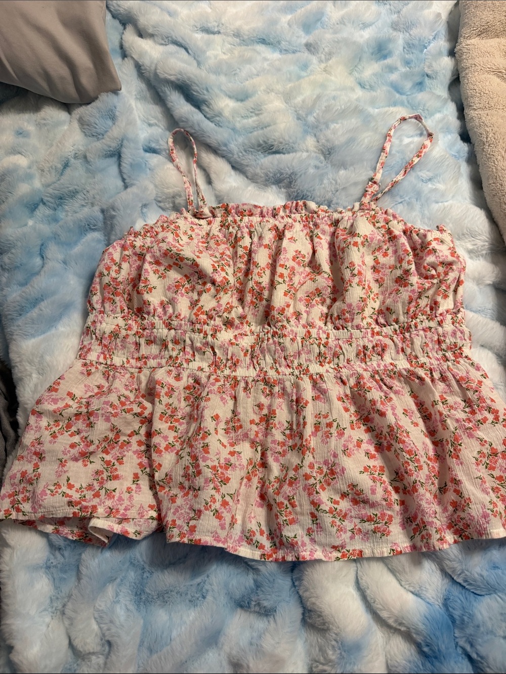 Time and tru Floral Pink Smocked Spaghetti Strap tank top